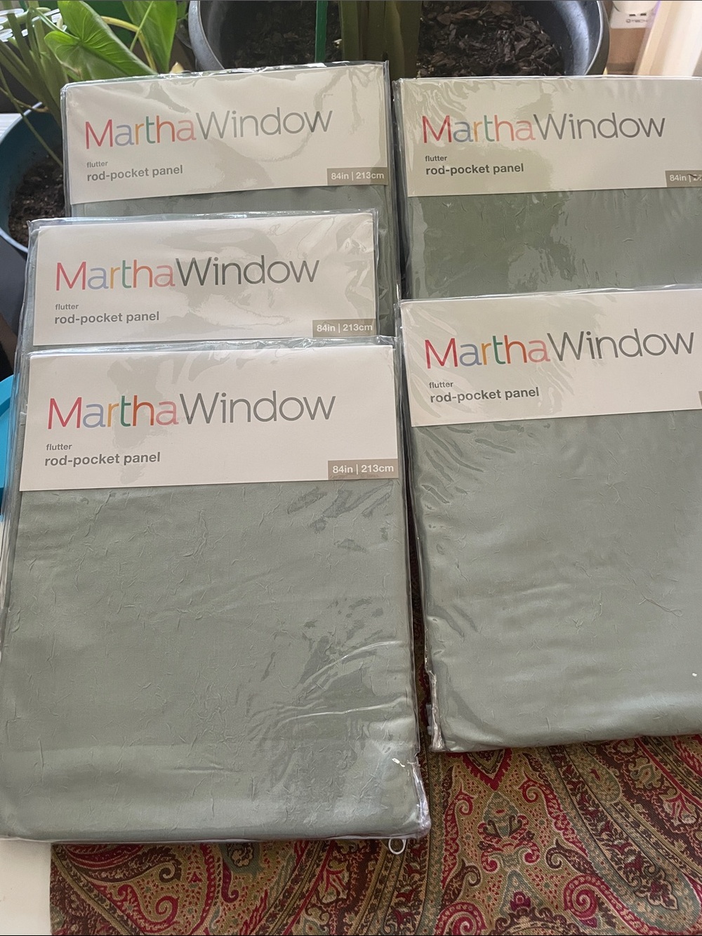 Sage Green Rod-Pocket Curtain Panels - Set of 5